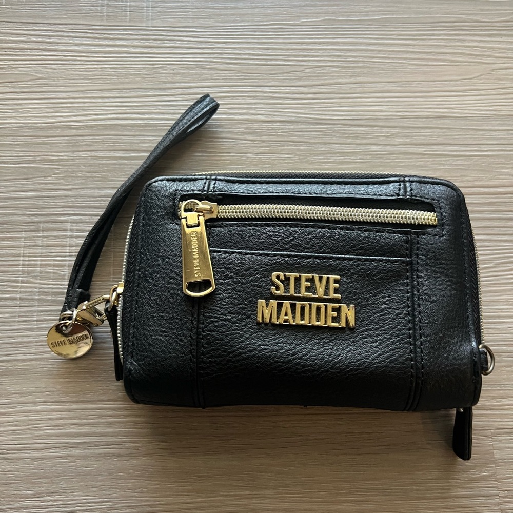 Steve Madden Black Wristlet with Gold Details